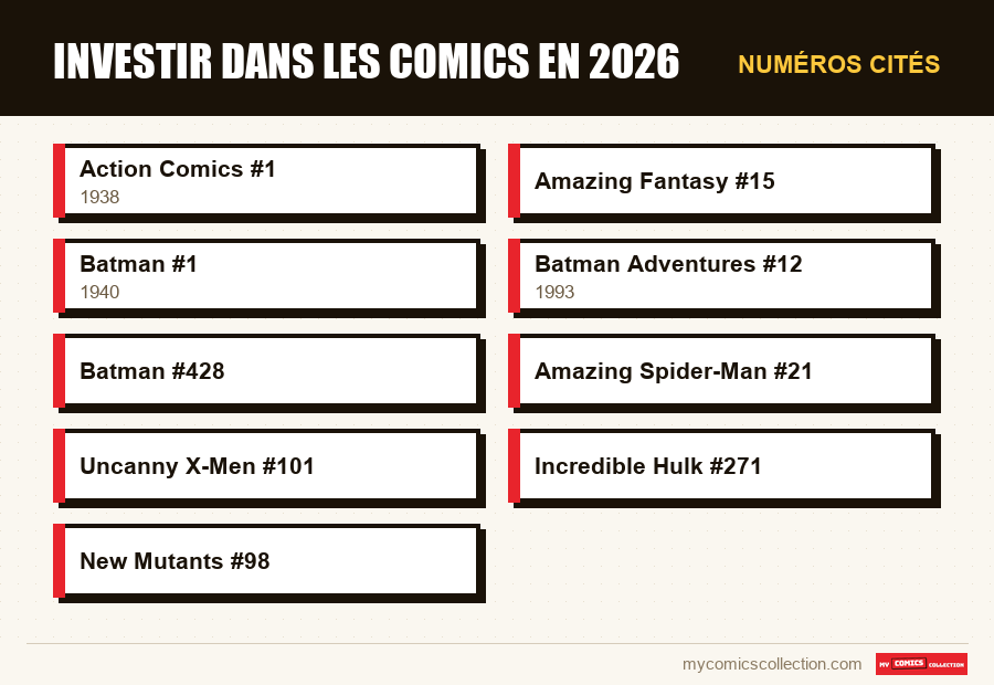 Numéros cités : Investir dans les comics en 2026