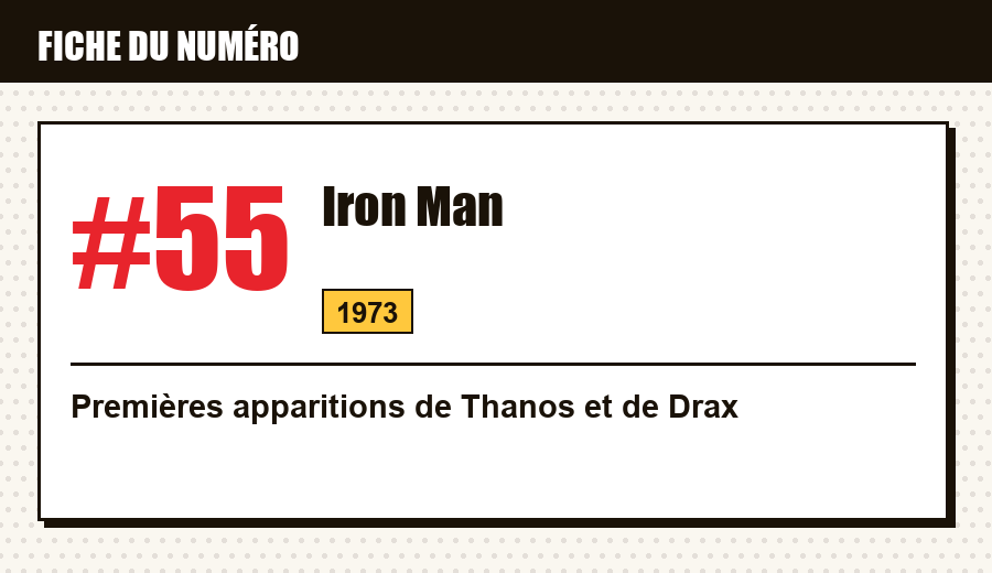 Carte d'identité : Iron Man #55 (1973) : les premières apparitions de Thanos et Drax