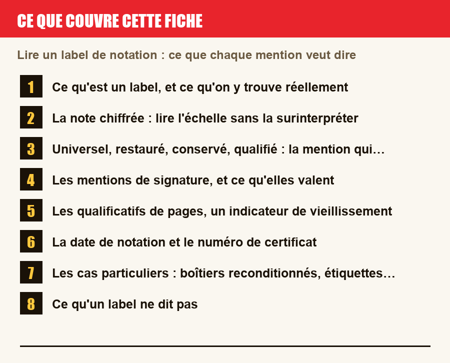 Les sections de cette fiche, de la description du numéro aux pièges à l'achat