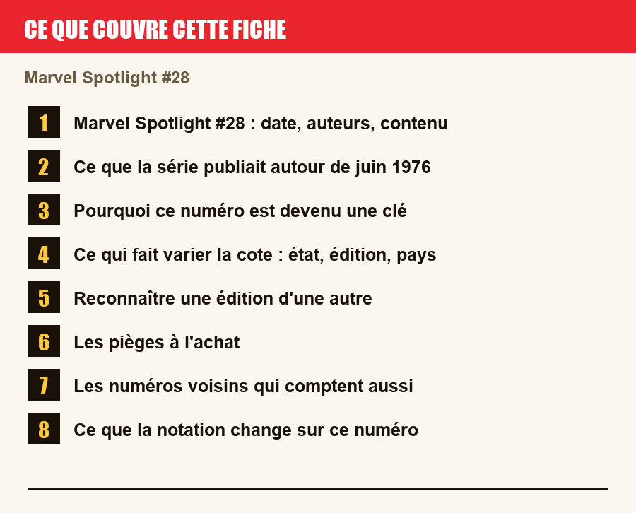 Les sections de cette fiche, de la description du numéro aux pièges à l'achat