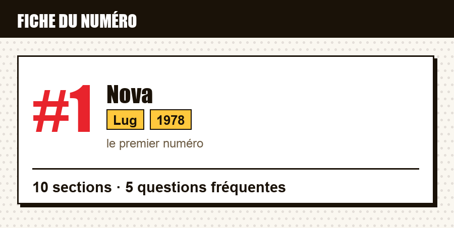Carte d'identité du numéro Nova #1 : éditeur, année, contenu de l'article
