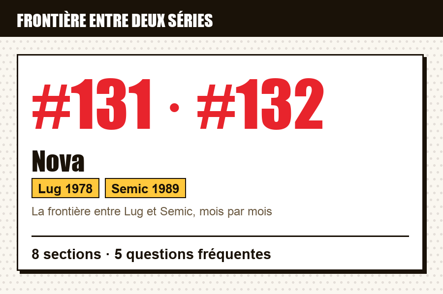 Carte d'identité de Nova n°131 et n°132 : les deux numéros de part et d'autre de la frontière entre deux séries, éditeurs et années