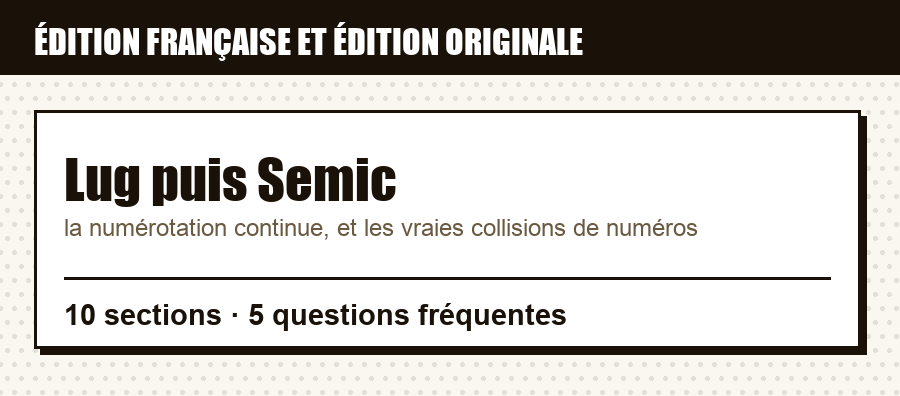 Repère sur Lug puis Semic : correspondance entre édition française et édition originale