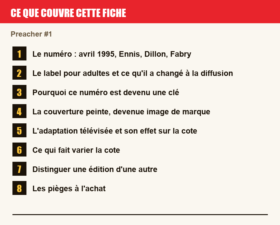 Les sections de cette fiche, de la description du numéro aux pièges à l'achat