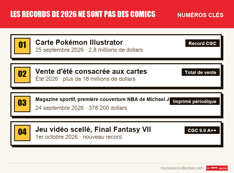 Les numéros clés de Les records de 2026 ne sont pas des comics par ordre d'importance