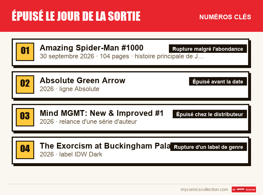 Les numéros clés de Épuisé le jour de la sortie par ordre d'importance