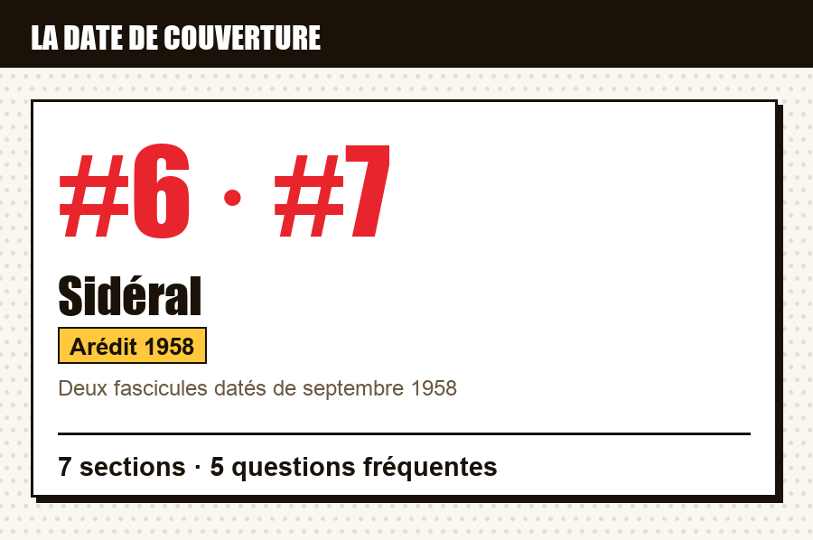 Carte d'identité de Sidéral n°6 et n°7 : les numéros dont la date de couverture est examinée, série, éditeur et année