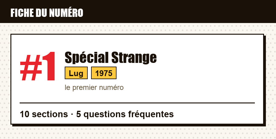 Carte d'identité du numéro Spécial Strange #1 : éditeur, année, contenu de l'article