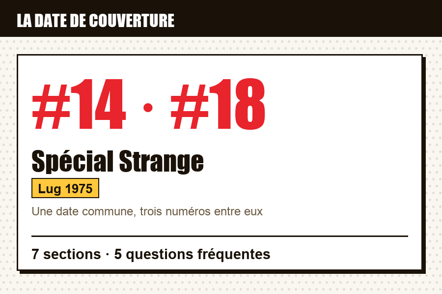 Carte d'identité de Spécial Strange n°14 et n°18 : les numéros dont la date de couverture est examinée, série, éditeur et année