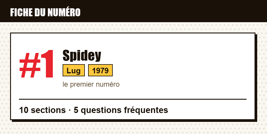 Carte d'identité du numéro Spidey #1 : éditeur, année, contenu de l'article