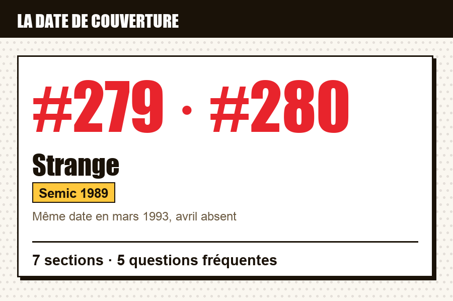 Carte d'identité de Strange n°279 et n°280 : les numéros dont la date de couverture est examinée, série, éditeur et année