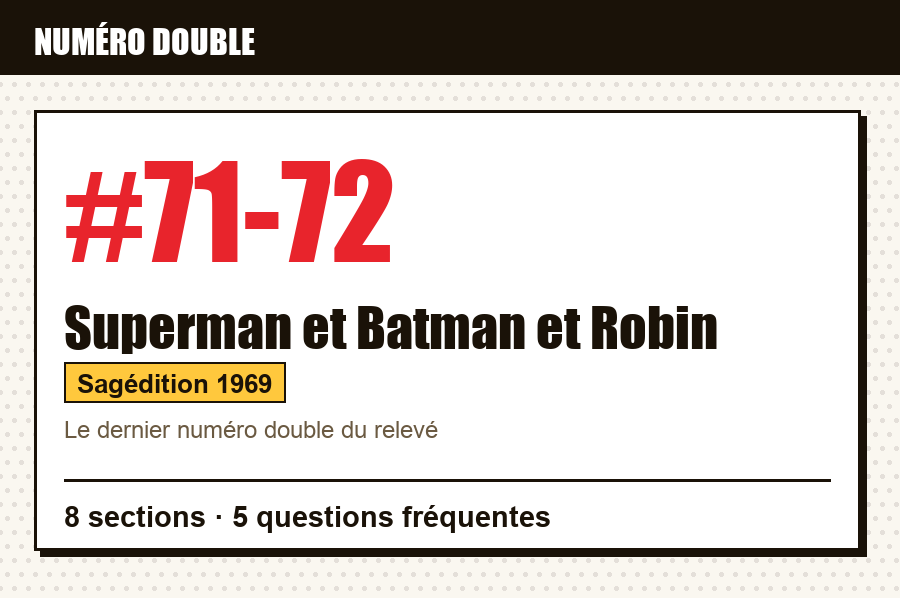 Carte d'identité de Superman et Batman et Robin n°71-72 : numéro double, série, éditeur et année