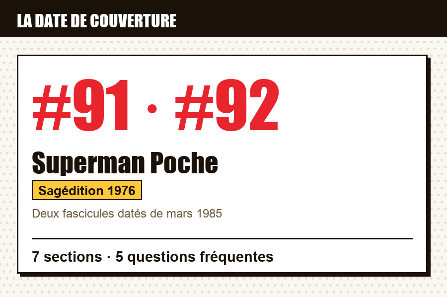 Carte d'identité de Superman Poche n°91 et n°92 : les numéros dont la date de couverture est examinée, série, éditeur et année