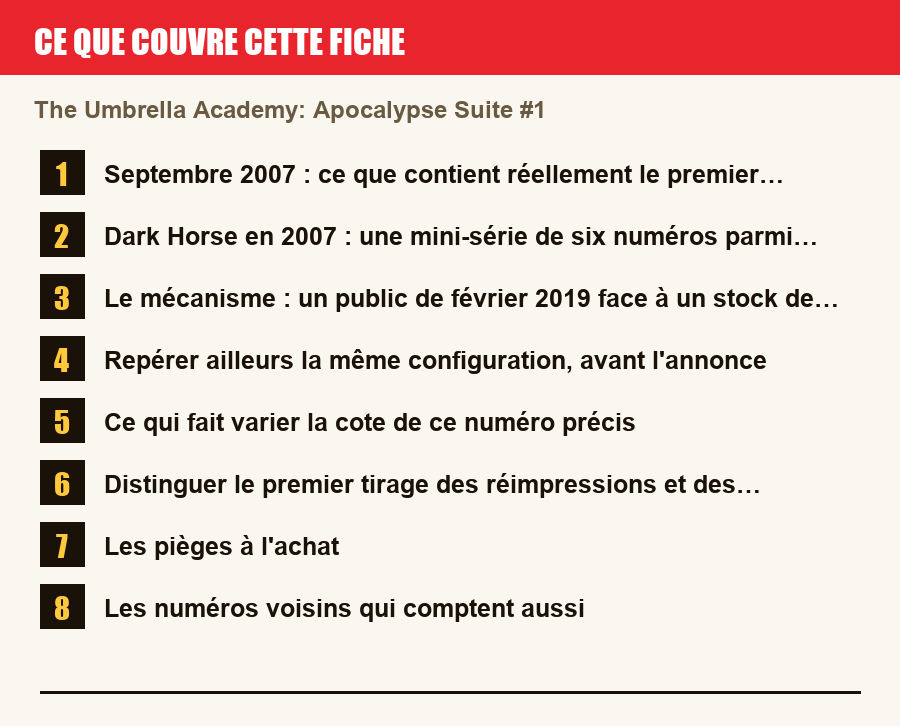 Les sections de cette fiche, de la description du numéro aux pièges à l'achat