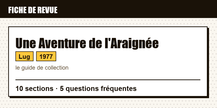 Carte d'identité de la revue Une Aventure de l'Araignée : éditeur, année de lancement, contenu de l'article