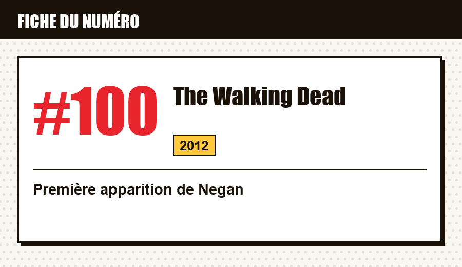Carte d'identité : The Walking Dead #100 (2012) : la première apparition de Negan