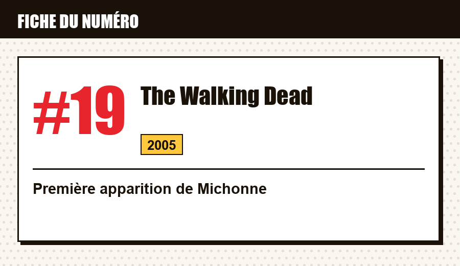 Carte d'identité : The Walking Dead #19 (2005) : la première apparition de Michonne