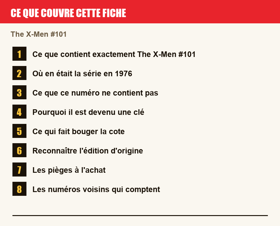 Les sections de cette fiche, de la description du numéro aux pièges à l'achat