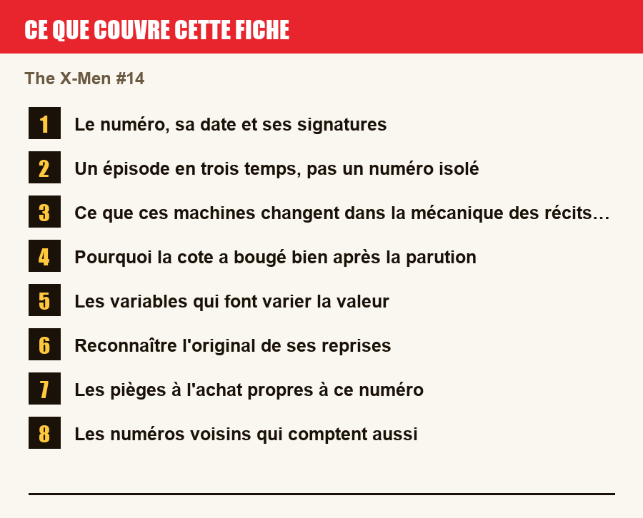 Les sections de cette fiche, de la description du numéro aux pièges à l'achat