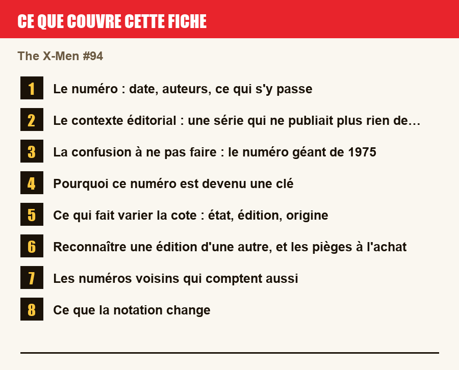 Les sections de cette fiche, de la description du numéro aux pièges à l'achat