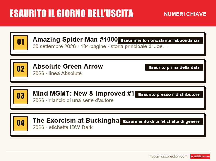 I numeri chiave di Esaurito il giorno dell'uscita per ordine di importanza