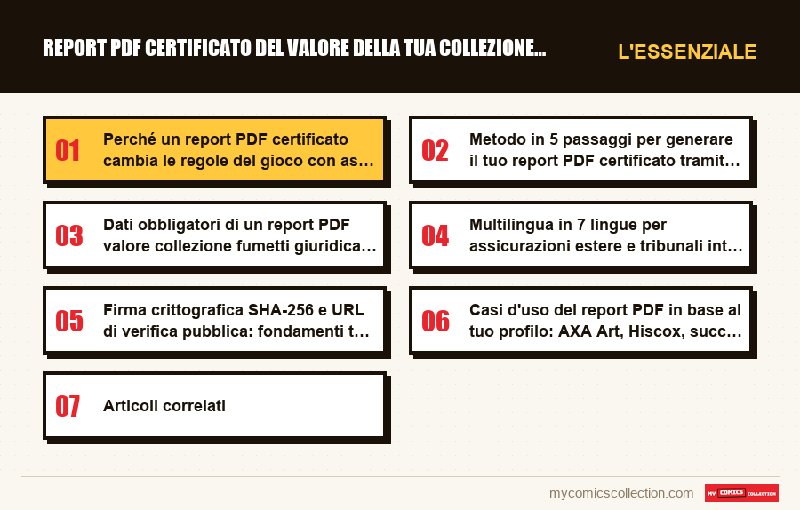 L'essenziale : Report PDF certificato del valore della tua collezione di fu