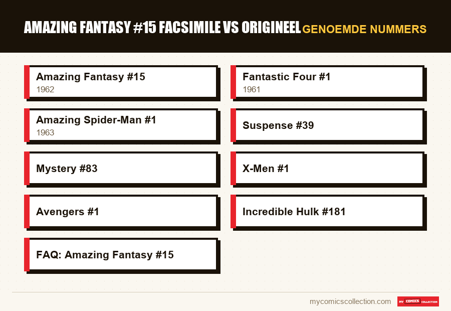 Genoemde nummers : Amazing Fantasy #15 facsimile vs origineel