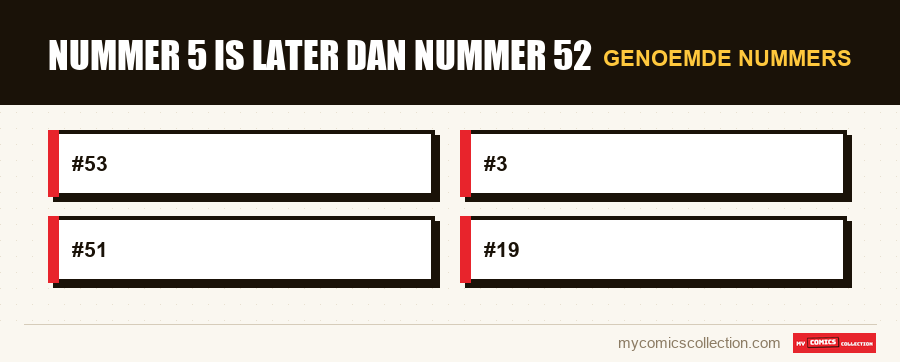 Genoemde nummers : Nummer 5 is later dan nummer 52