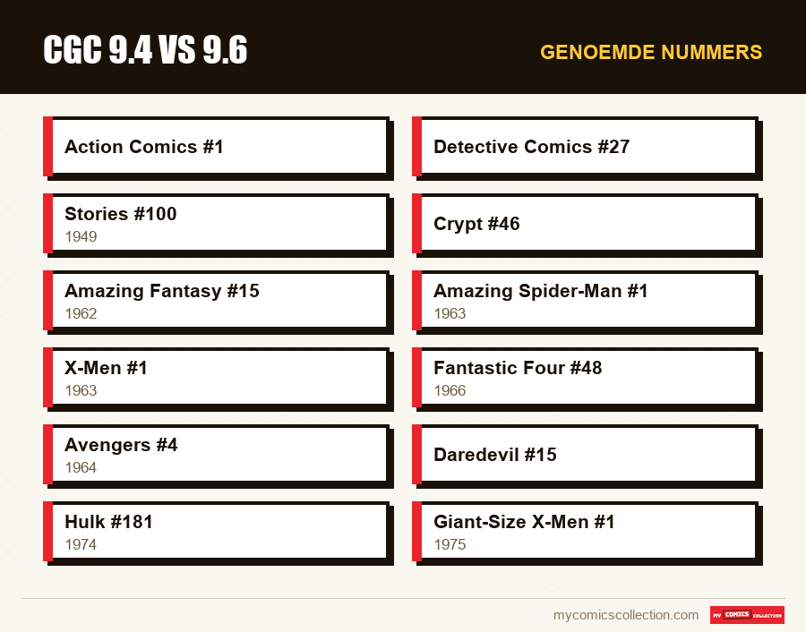 Genoemde nummers : CGC 9.4 vs 9.6