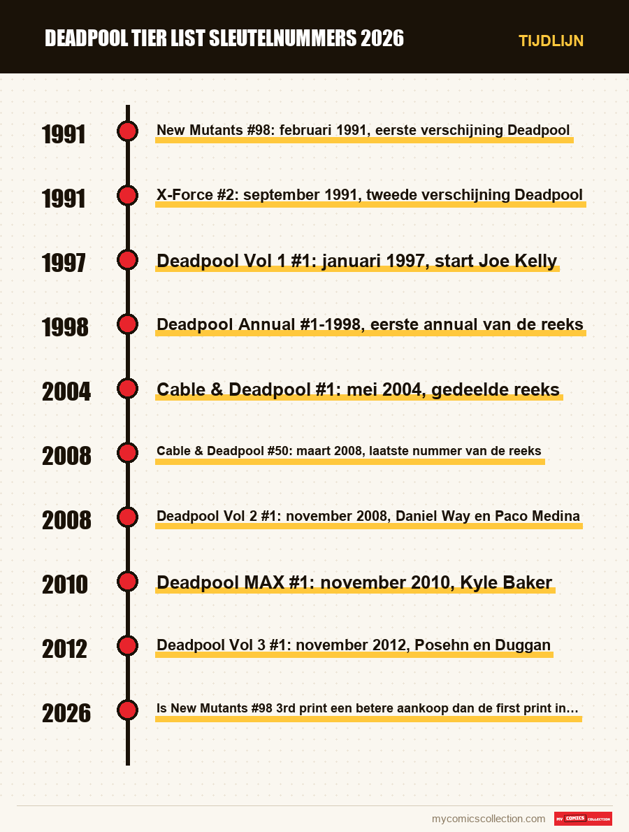 Tijdlijn van de nummers en reeksen van Deadpool tier list sleutelnummers 2026