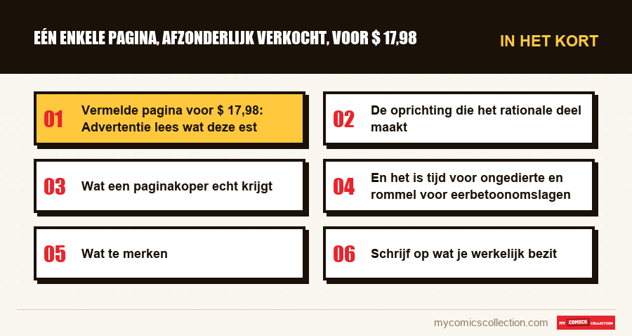 In het kort : Eén enkele pagina, afzonderlijk verkocht, voor $ 17,98