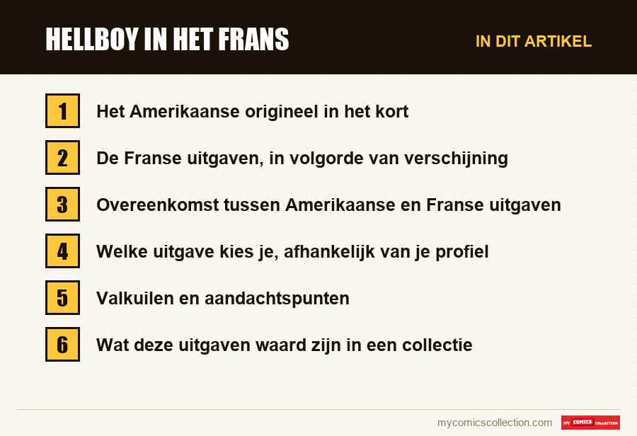 Hellboy in het Frans: de onderdelen van dit artikel, in leesvolgorde
