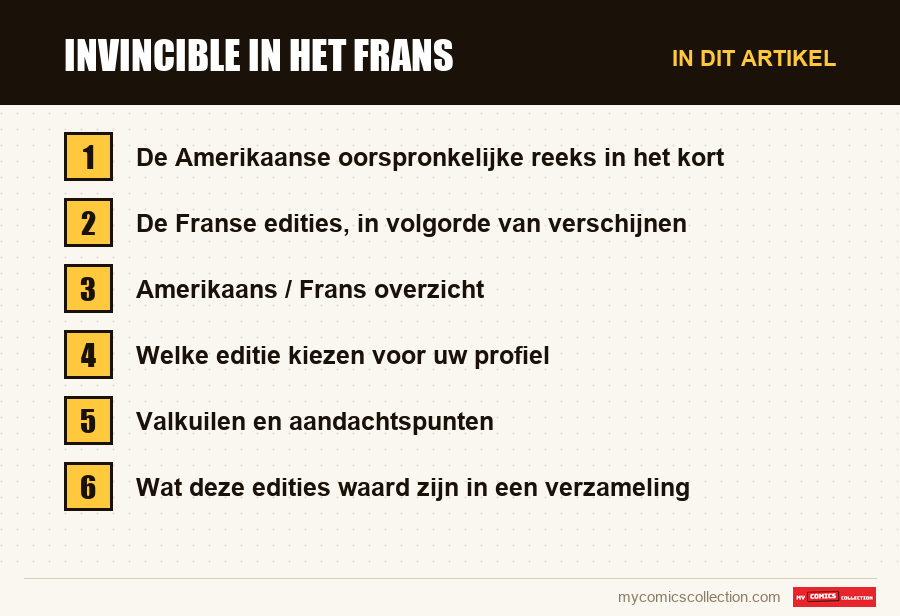 Invincible in het Frans: de onderdelen van dit artikel, in leesvolgorde