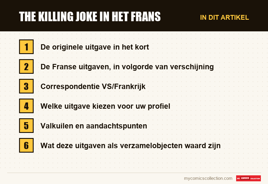 The Killing Joke in het Frans: de onderdelen van dit artikel, in leesvolgorde