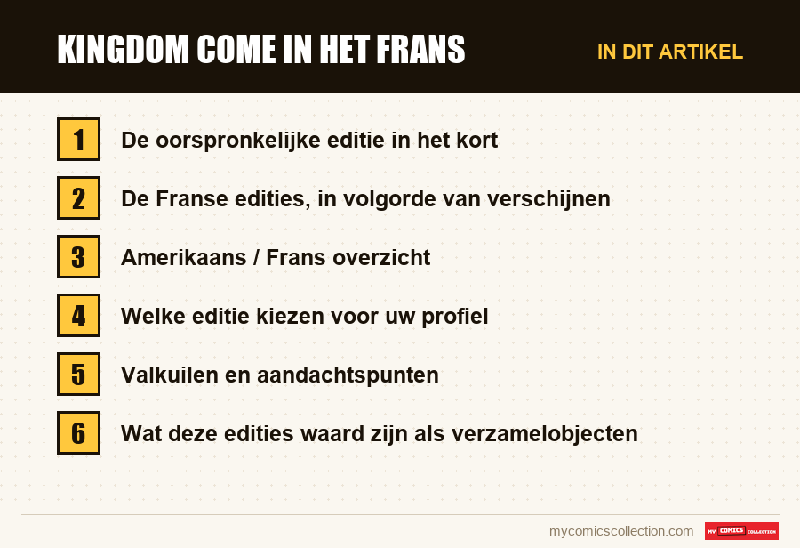 Kingdom Come in het Frans: de onderdelen van dit artikel, in leesvolgorde