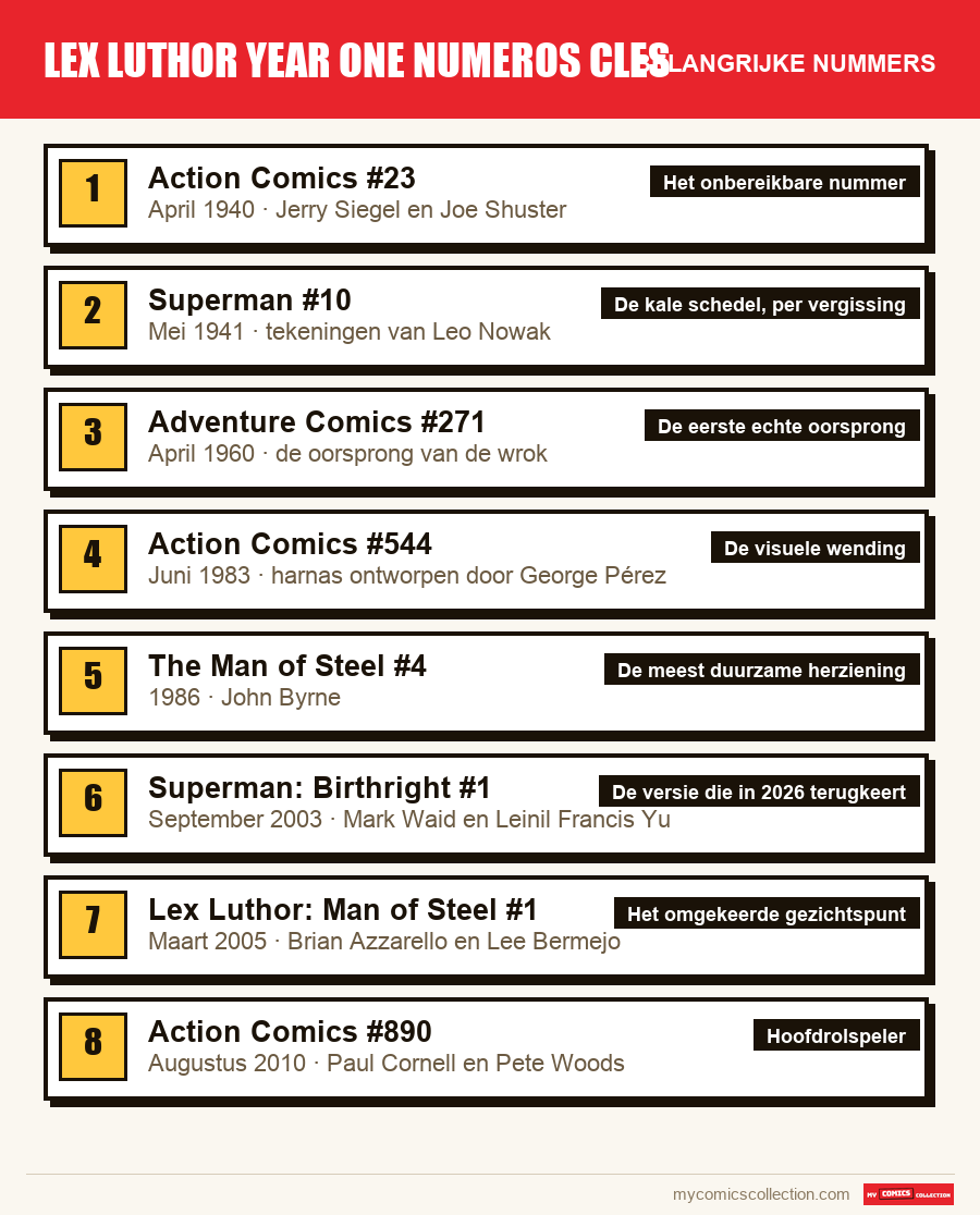 De belangrijke lex luthor year one numeros cles-nummers op volgorde
