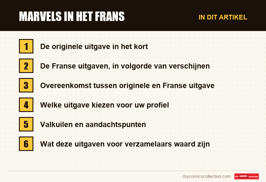 Marvels in het Frans: de onderdelen van dit artikel, in leesvolgorde