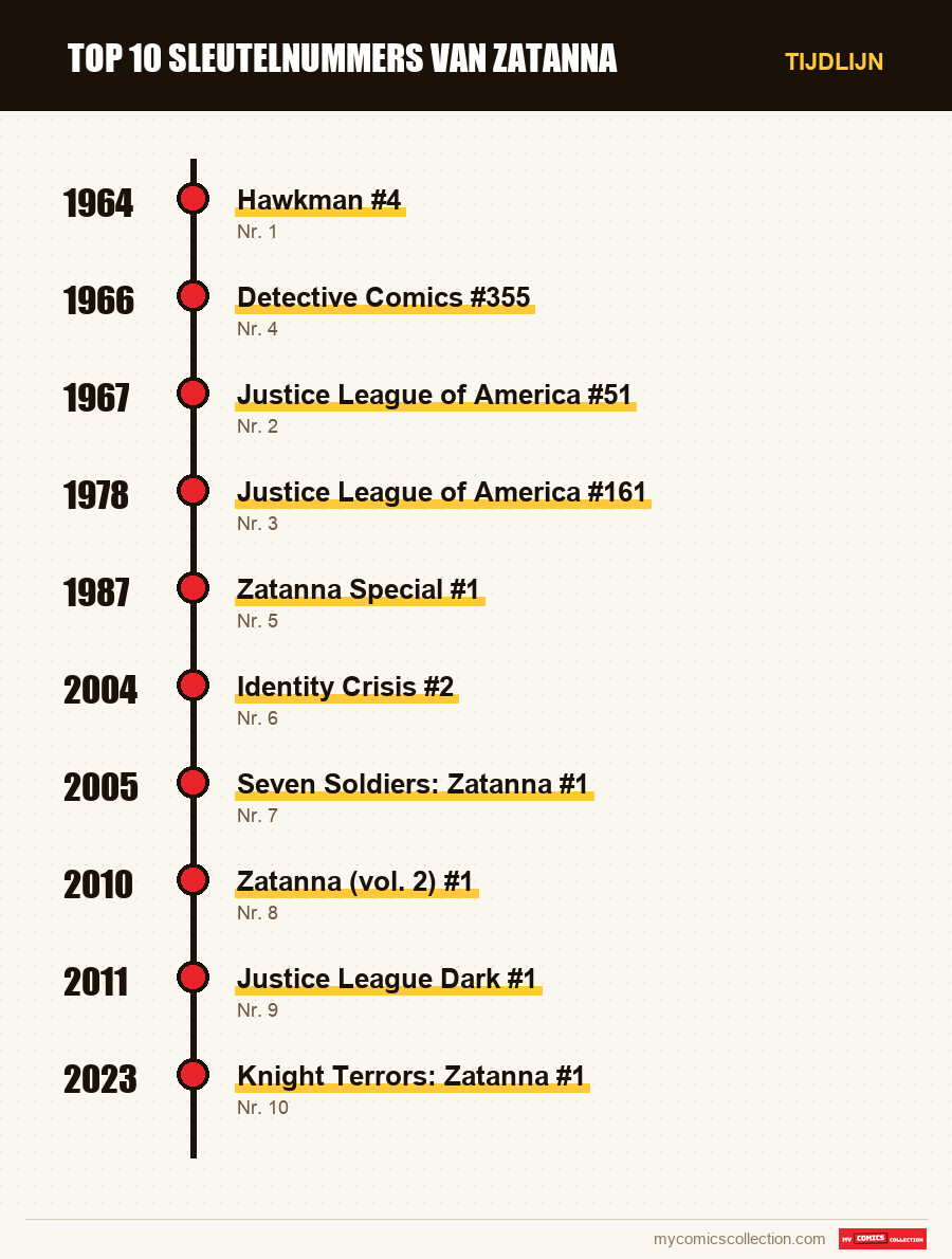 Tijdlijn van de nummers en reeksen van Top 10 sleutelnummers van Zatanna