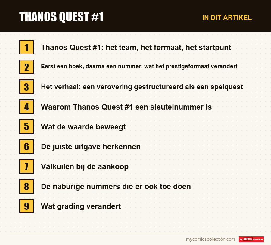 Thanos Quest #1: de onderdelen van dit artikel, in leesvolgorde