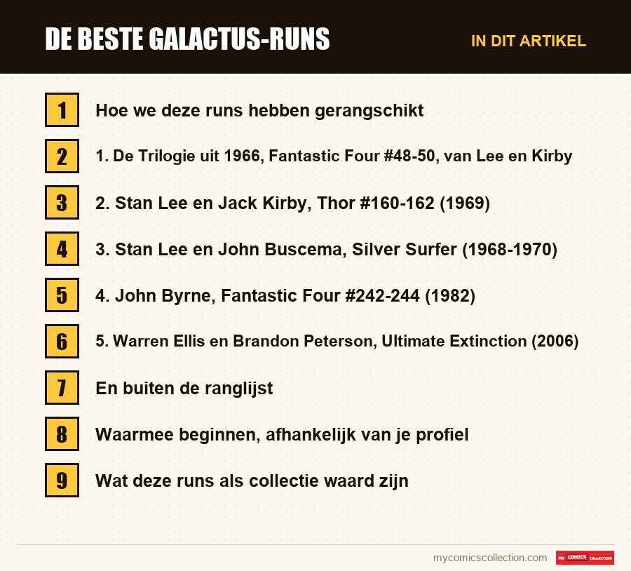 De beste Galactus-runs: de onderdelen van dit artikel, in leesvolgorde