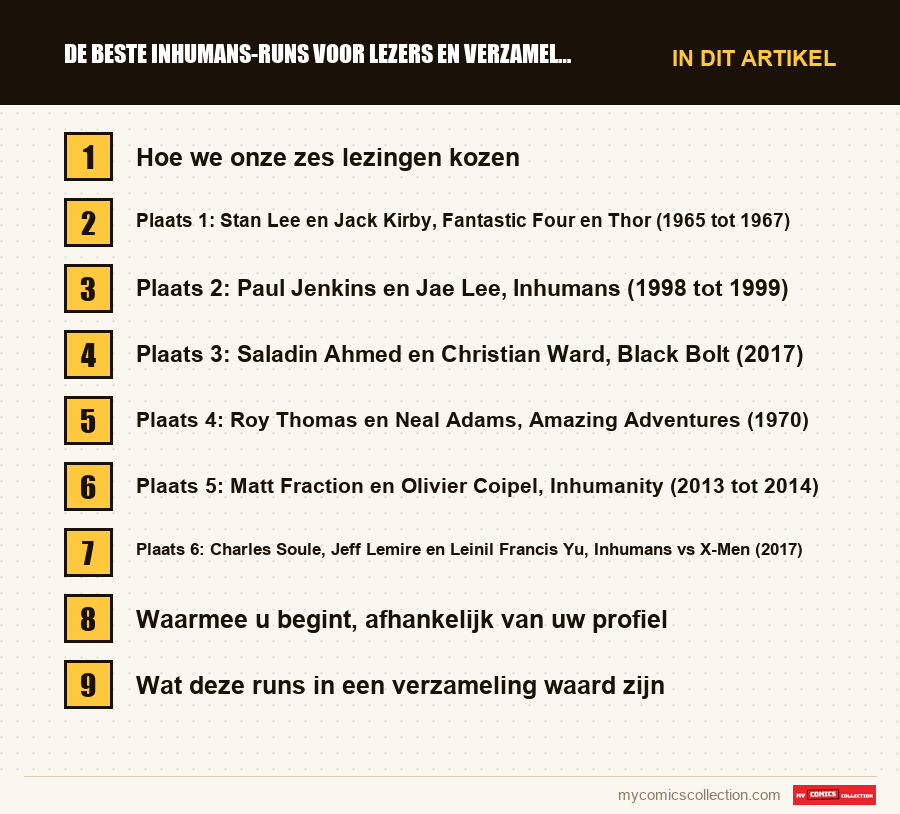 De beste Inhumans-runs voor lezers en verzamelaars: de onderdelen van dit artikel, in leesvolgorde
