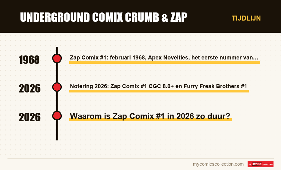 Tijdlijn van de nummers en reeksen van Underground Comix Crumb & Zap