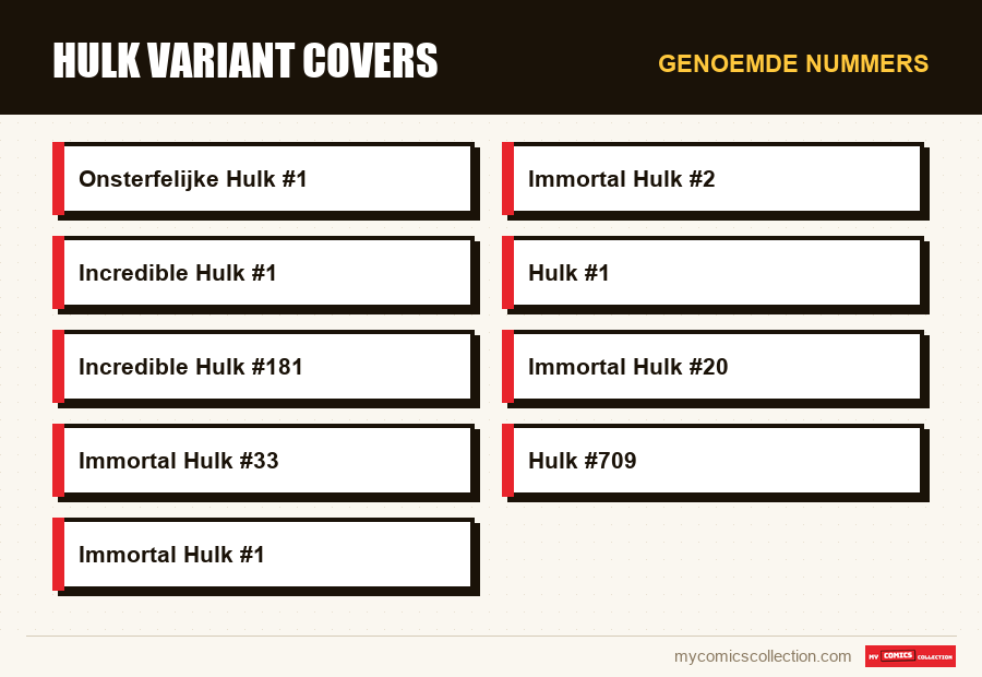 Genoemde nummers : Hulk Variant Covers