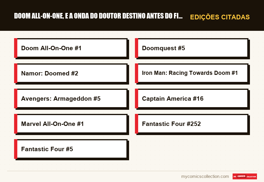 Edições citadas : Doom All-On-One, e a onda do Doutor Destino antes do filme