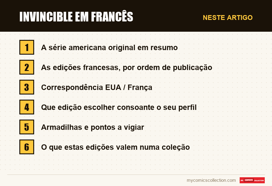 Invincible em francês: as seções deste artigo, por ordem de leitura