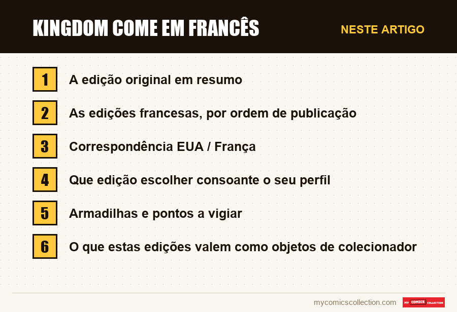 Kingdom Come em francês: as seções deste artigo, por ordem de leitura