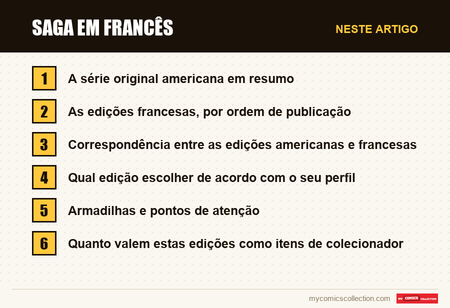 Saga em francês: as seções deste artigo, por ordem de leitura