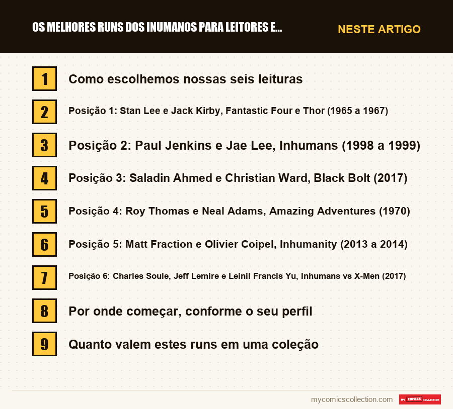Os melhores runs dos Inumanos para leitores e colecionadores: as seções deste artigo, por ordem de leitura