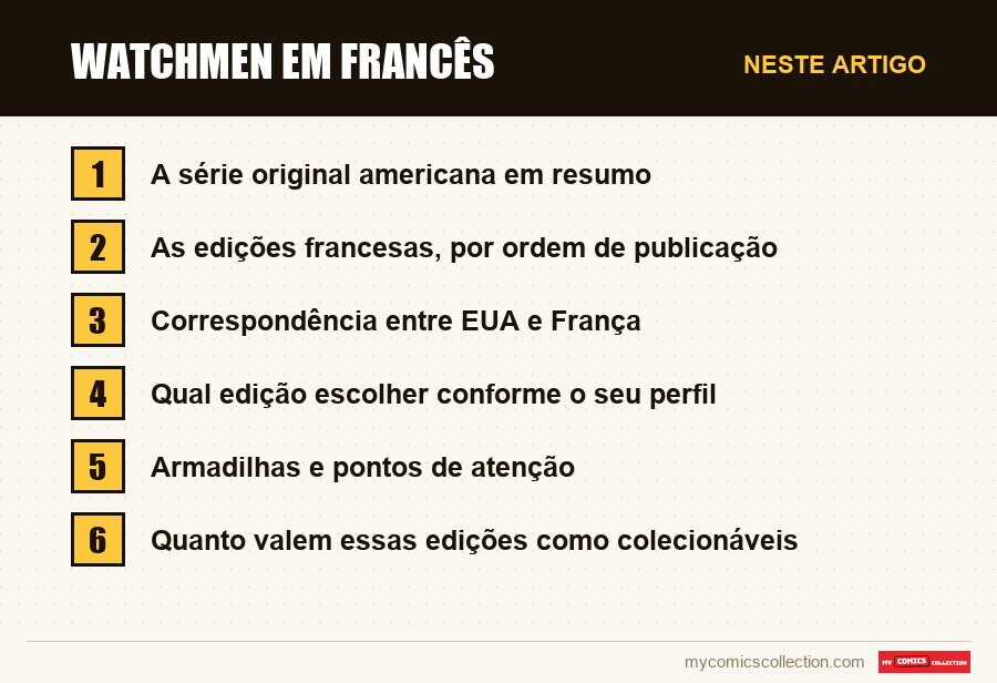 Watchmen em francês: as seções deste artigo, por ordem de leitura